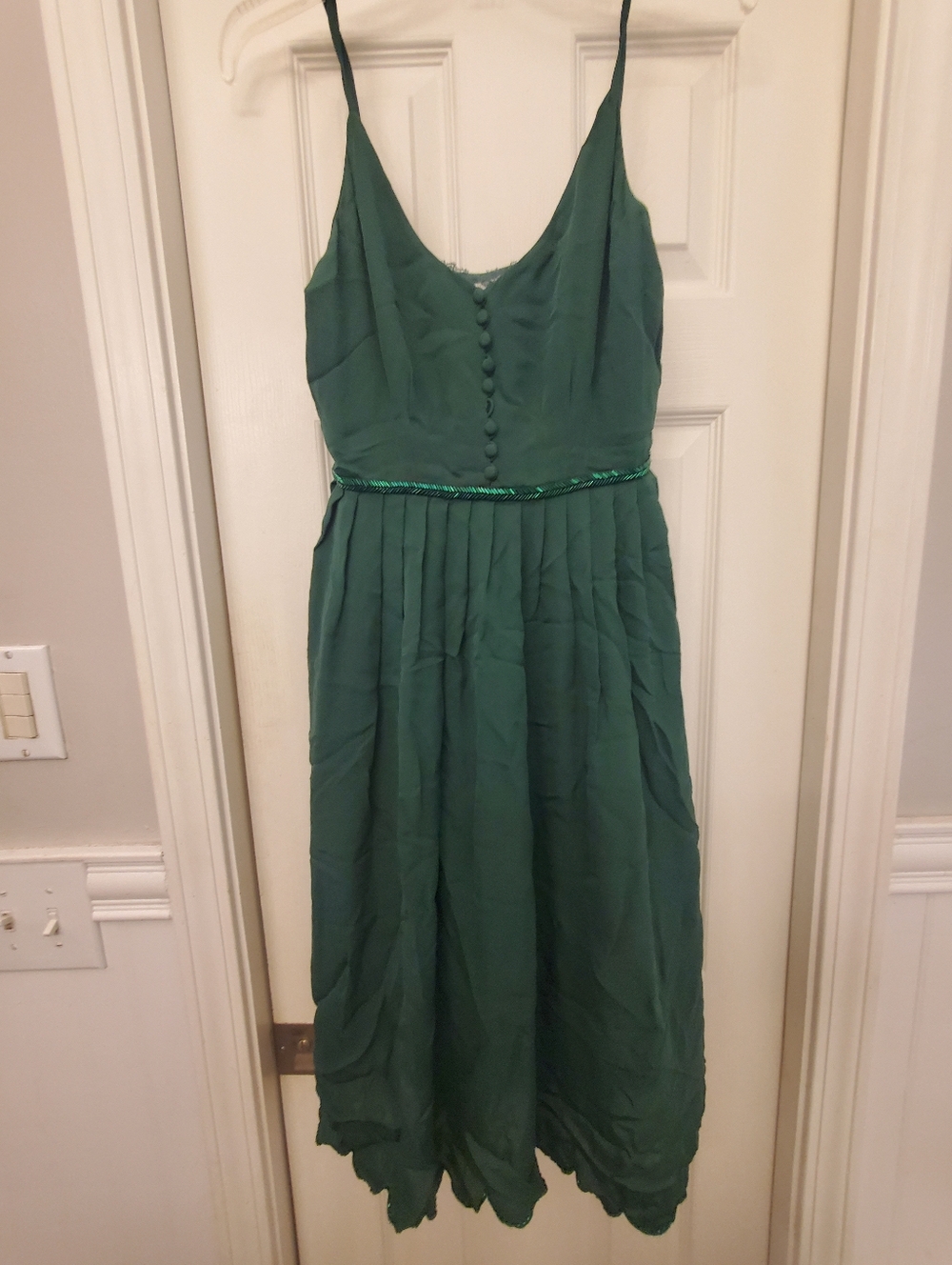3.1 Phillip Lim Emerald Green Silk Spaghetti-Strap Midi Dress Size 6